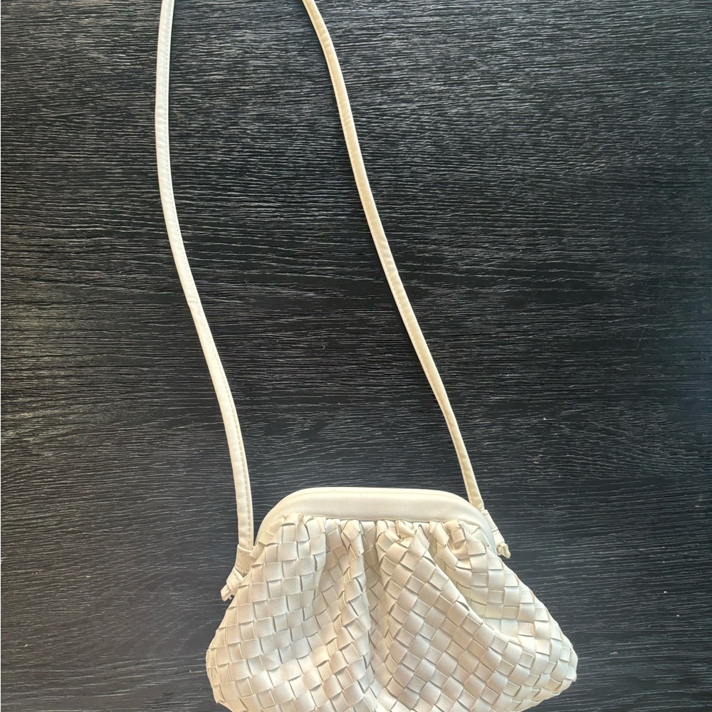 Anthropologie Elegant Cream Woven Shoulder Bag